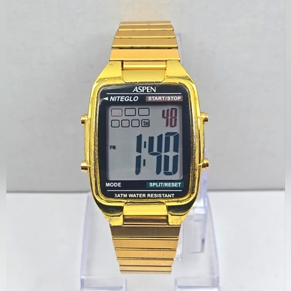 Mens Rare Unique Vintage Aspen Niteglo Digital Watch Gold Tone New Battery - Picture 1 of 11